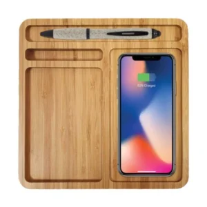Bamboo 15W Wireless Desk Charging Pad & Organizer