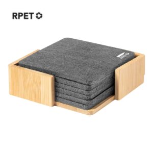 RPET Felt Coaster Set with Bamboo Stand