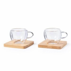 Espresso Coffee Cup Set – 2 Cups with Bamboo Coasters